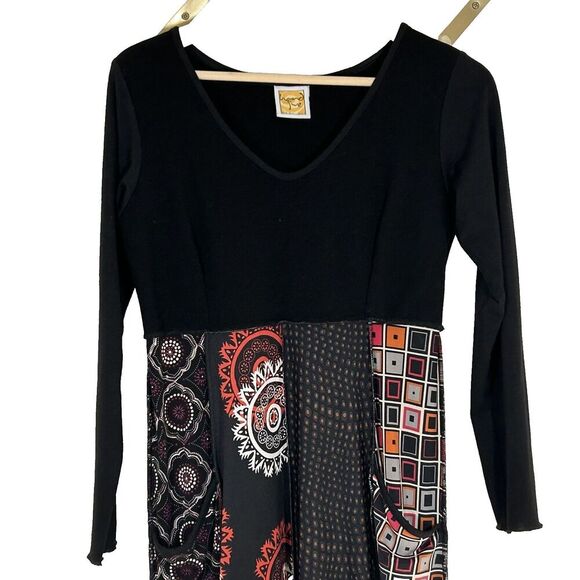 Hand Jive Maxi Dress Size XS Artsy Art to Wear Print Asymmetric Hem Boho Hippie - Picture 3 of 9